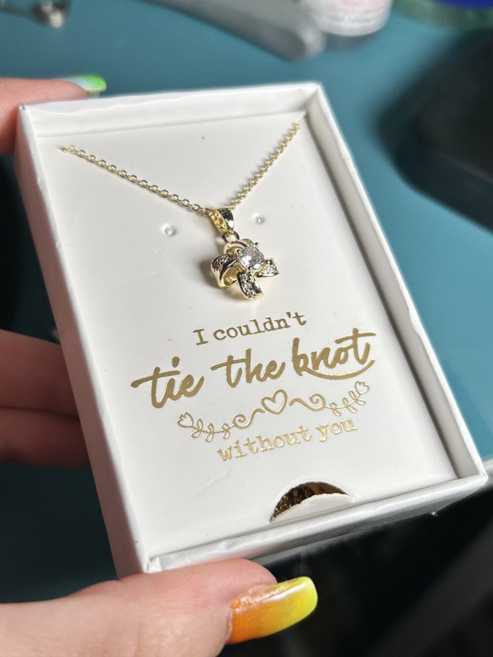 S925 Sterling Gold Plated Pinwheel Tie The Knot Bridesmaid Necklace NIB